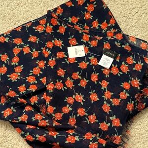 J. Crew Navy Scarf with Red Floral Design